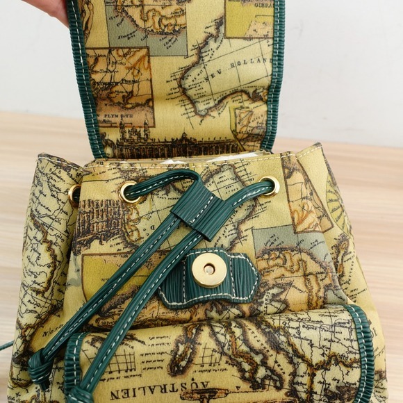 VTG Vittorio Godi World Map Mini Backpack Beige Green Atlas‎ PVC Eclectic Travel main image 12